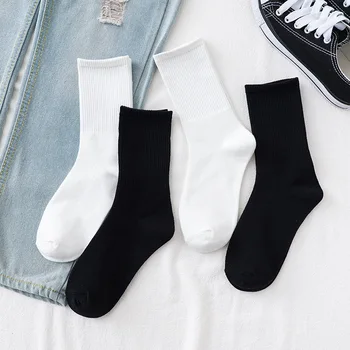 1 Пара Повседневных однотонных черных белых длинных носков для женщин, мужчин, Унисекс, уличная одежда в стиле Харадзюку, хип-хоп, носки для скейтбординга, для подарков Изображение