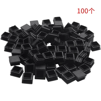 100шт Пластиковые Квадратные Трубчатые Вставки Заглушающие Колпачки 20мм Х 20мм Черный Изображение