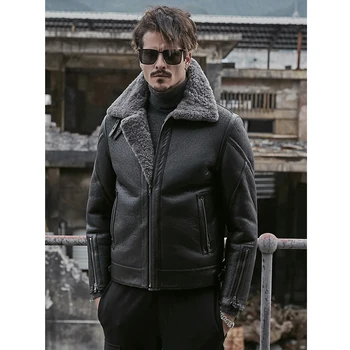 2019 Осенне-зимняя новинка, мужская куртка из овечьей шерсти B3, короткая кожаная куртка, меховое пальто, мужские зимние пальто Изображение