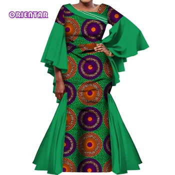 2022 Robe Africaine Femme Женское Африканское платье с Расклешенными рукавами В стиле Пэчворк Дашики Платья Русалки Вечерние Африканская Одежда WY9957 Изображение