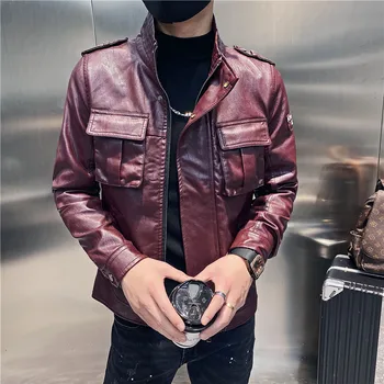 2022 Высший Сорт, Новая Брендовая Дизайнерская Повседневная Модная куртка из искусственной кожи, Мужские мотоциклетные Классические пальто, мужская одежда S-4XL Изображение