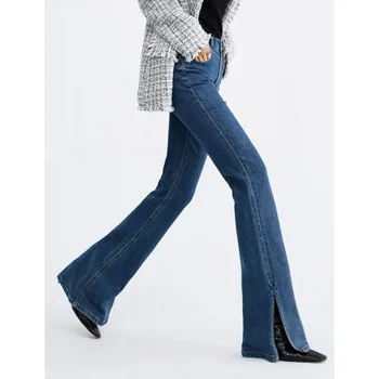 2023 Новые женские джинсы с высокой талией и слегка расклешенным разрезом Изображение