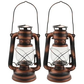 2шт 25 см Железные Масляные фонари из античной бронзы (крышка), Ностальгическая Портативная лампа для кемпинга на открытом воздухе, Герметичное уплотнение, Фонарь для кемпинга Изображение