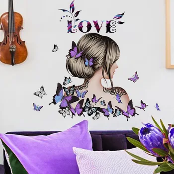 2шт Английские Наклейки на стену Love Girl Butterfly Для Гостиной, Спальни, Декоративной настенной росписи Ms8456 Изображение