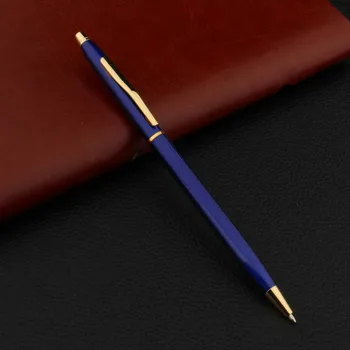 3 шт. синяя металлическая шариковая ручка в классическом стиле, деловые Офисные Школьные принадлежности для Письма Изображение