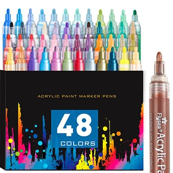 48 Цветов Художественные маркеры, акриловые ручки с наконечником 2 мм, нетоксичные акриловые ручки, водонепроницаемые маркеры для граффити, принадлежности для рисования 