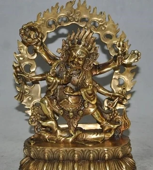 9 дюймов Тибетский буддизм, бронза, позолота, 6 рук, статуя бога Ваджры Махакалы, Будды Ганеши Изображение