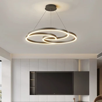 AiPaiTe итальянская минималистичная люстра для гостиной, черная высококачественная светодиодная круглая люстра для зала, гостиной, спальни. Изображение