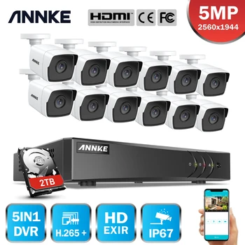 ANNKE H.265 + 5MP Ultra HD 16CH DVR Система видеонаблюдения 12 шт. наружная 5-мегапиксельная камера ночного видения EXIR Комплект видеонаблюдения Изображение