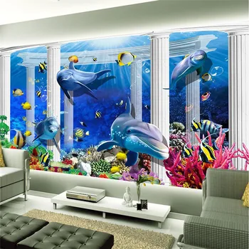 beibehang home decor Фото фон подводный Дельфин Коралловые ванные комнаты большие настенные художественные фрески-3d обои для домашнего декора Изображение