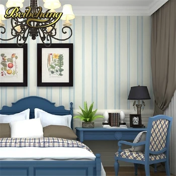 beibehang  papel de parede. ПВХ винтажные современные фоновые обои в полоску, обои для стен, обои для спальни, синие Изображение