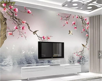 beibehang фото 3D обои в китайском стиле цветок магнолии птицы обои для стен 3D спальня для гостиной фон Изображение