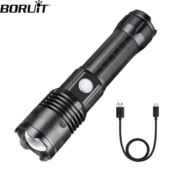 BORUiT P50 Мощный светодиодный фонарик USB Перезаряжаемый масштабируемый фонарь Защитный молоток Водонепроницаемый Кемпинг Тактический аварийный фонарь Изображение