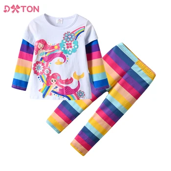 DXTON/Детская одежда, повседневные топы и футболки с длинными рукавами для девочек, брюки, Детские костюмы в полоску для девочек, комплекты с героями мультфильмов 