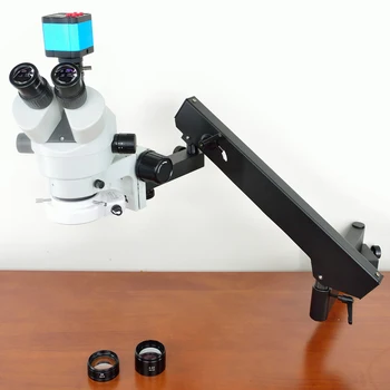 FYSCOPE 3.5X-90X Тринокулярный Шарнирный Рычажный зажим для стойки 144-Светодиодная имитирующая Фокусная модель микроскопа + 14-мегапиксельная HDMI-камера + 144 светодиодных фонаря Изображение