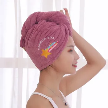 Gorro de ducha mágico de microfibra para mujer, secado rápido, suave, turbante.gorro de baño con toalla bordada, Изображение