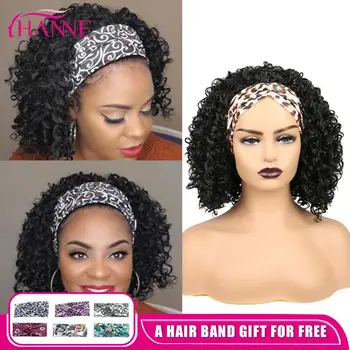 HANNE Черный Афро кудрявый парик с оголовьем, полусинтетические Короткие Парики для черных или белых женщин, натуральные термостойкие волосы Изображение