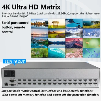 HDMI Матричный переключатель 16x16 4K60Hz Профессиональный HDMI матричный переключатель Разветвитель Поддержка HDCP2.2/HDMI2.0/EDID/RS232/TCP/IP Управление Изображение