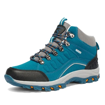 Hikeup/ Мужская Альпинистская походная обувь с высоким берцем, Женские уличные кроссовки на мягкой резиновой подошве, удобная дышащая замша Изображение