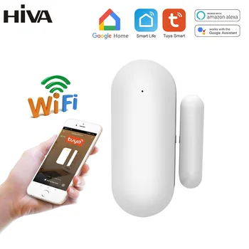 HIVA Wifi Дверной детектор Tuya Smart life App control Wifi Датчик окна Охранная сигнализация работа С Alexa Google Home Изображение