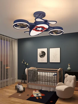 Nordic Airplane Детский светодиодный Потолочный светильник для удаленной комнаты Для мальчиков, Электрический вентилятор, Гостиная, Спальня, Потолочный светильник, Освещение Изображение