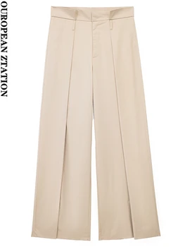 PAILETE, женские модные габардиновые брюки полной длины 2023, винтажные женские брюки на молнии с высокой талией, mujer Изображение