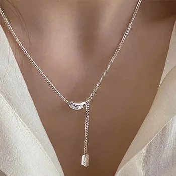 PANJBJ Серебряное геометрическое ожерелье для женщин, девочек, жидкая лава, модные украшения, подарок на День Рождения, Прямая поставка, Оптовая продажа Изображение