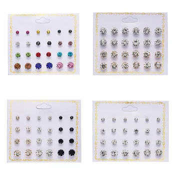 Rinhoo 12 пар сережек с имитацией жемчуга с кристаллами, наборы для женщин, красочные круглые серьги-гвоздики, свадебные серьги-шкатулки для ювелирных изделий Изображение