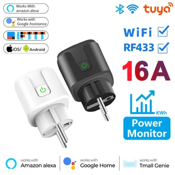 Tuya WiFi Bluetooth Smart Plug Home Wireless EU Socket APP Voice Timing RF433 Поддержка Дистанционного Управления Alexa Echo Google Assistant Изображение
