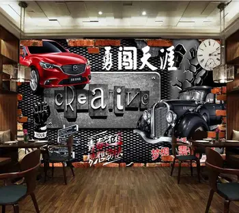 WDBH пользовательские фото 3d обои Ретро кирпичная стена автомобиль, вырвавшийся из стены декор комнаты 3d настенные фрески обои для стен 3 d Изображение