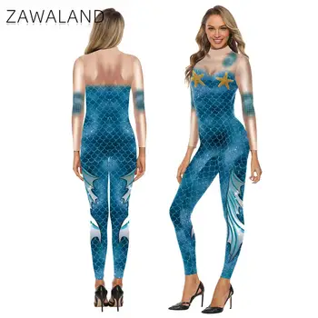 Zawaland, Женский Комбинезон с 3D цифровой печатью, облегающее Эластичное Боди с Длинным рукавом, Косплей, костюм Зентай Изображение