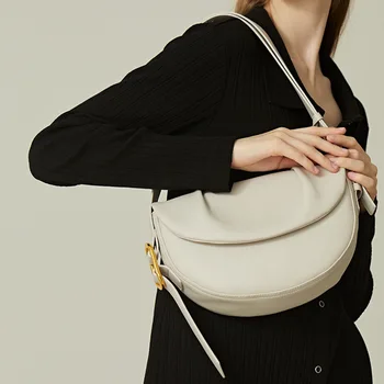 ZR DIARY, седельные сумки, Женская Круглая Плиссированная сумка через плечо из спилка, универсальные сумки для подмышек для женщин 9213-D Изображение