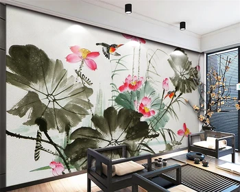 Бейбехан Пользовательские обои фрески Мебель для дома Фреска Зимородок Лотос Lotus Китайский телевизор фон настенная живопись 3D обои Изображение