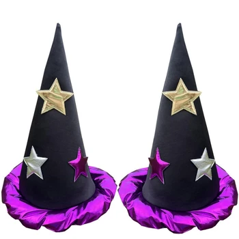 Взрослые Дети Детские Шляпы Ведьмы на Хэллоуин, Маскарадная Шляпа Волшебника, Косплей Костюм для вечеринки в честь Хэллоуина, Маскарадный костюм, декор Изображение