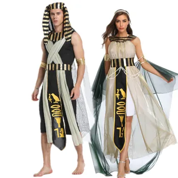 Взрослый фараон Королева Египетская Клеопатра Костюм Женщины Мужчины Древний Египет Маскарадный костюм Косплей Изображение