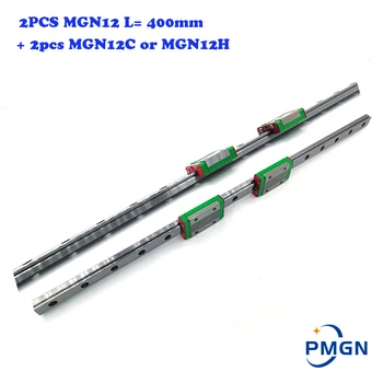 Высококачественная 2шт 12 мм Линейная направляющая MGN12 L = 400 мм Линейный рельсовый путь + 2ШТ MGN12C или MGN12H Длинная Линейная каретка SS для ЧПУ XYZ Изображение