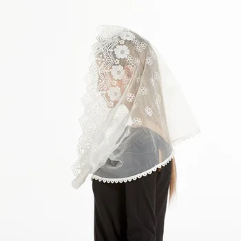 Головной платок из кружевной сетки, вышитая в религиозном церковном стиле мягкая газовая шаль, бесконечный шарф Изображение