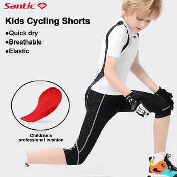Детские велосипедные шорты Santic, Эластичная быстросохнущая велосипедная одежда с подушкой для детей, впитывающая пот, Велосипедные брюки для мальчиков и девочек Изображение