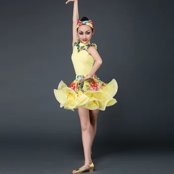 Детское платье для латиноамериканских танцев для девочек, платья для выступлений на соревнованиях, женский костюм для бальных танцев Вальс/танго/Ча-Ча-Ча Изображение