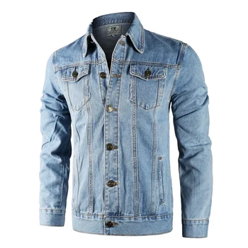Джинсовая куртка, мужская мотоциклетная куртка, трендовая студенческая мужская декоративная одежда для тела Изображение