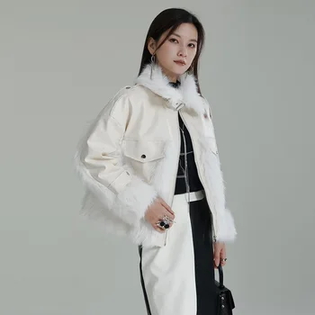 дизайнерское маленькое меховое интегрированное пальто женский прилив 2023 осень и зима новая нерегулярная хлопчатобумажная одежда Изображение