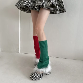 Женская грелка для ног С милым плюшевым краем, Эластичные носки с манжетами, нескользящая зимняя грелка Изображение