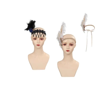 Женская ретро-лента из перьев 1920-х Годов с кристаллами, Аксессуары для косплея, повязка на голову для девочек, Карнавальная вечеринка, маскировочный костюм, реквизит Изображение