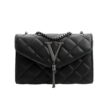 Женские модные Черные роскошные сумки и портмоне, сумка-мессенджер из искусственной кожи, клетчатая женская сумка через плечо, стеганая Брендовая Изображение