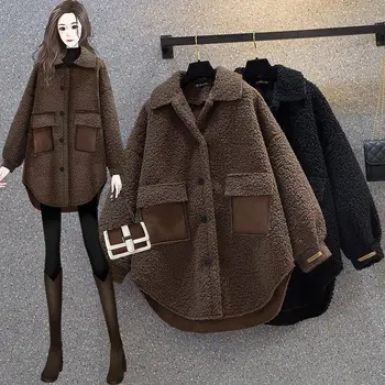 Женское осенне-зимнее пальто из новой утолщенной шерсти ягненка в гонконгском стиле 2023, дизайнерское пальто Sense. Изображение
