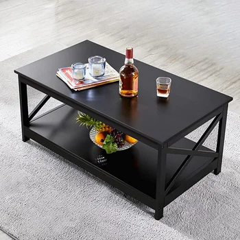 Журнальный столик Мебель для гостиной Стол с полкой для хранения, черный Изображение