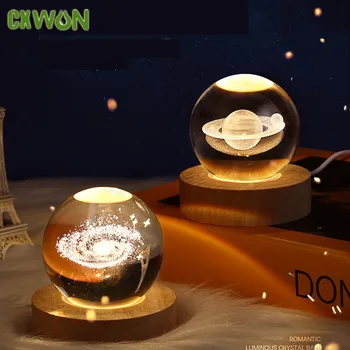 Звездный Ночной Свет Планета Луна 3D Хрустальный Шар Освещает Проекцию Окружающей Среды Спальня USB Лампа Новинка Детский Подарок Украшение Изображение