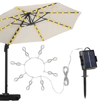 Зонт для патио с солнечной светодиодной подсветкой, Водостойкий солнечный зонт с 8 режимами освещения, украшение для террасы, пляжный зонт для сада Изображение