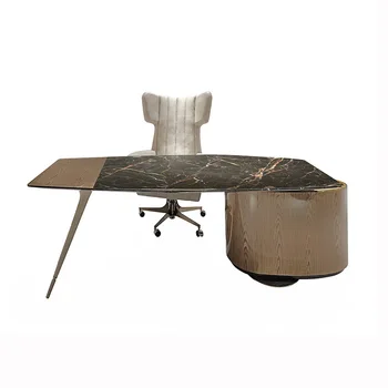 Итальянский светлый роскошный мраморный стол из нержавеющей стали, дизайнерская модель рабочего стола Изображение