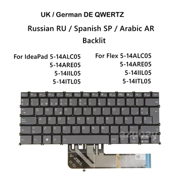 Клавиатура с подсветкой Для ноутбука Lenovo IdeaPad Flex 5-14ALC05 5-14ARE05 5-14IIL05 5-14ITL05 PR4SB Великобритания Немецкий Испанский Арабский Русский Изображение